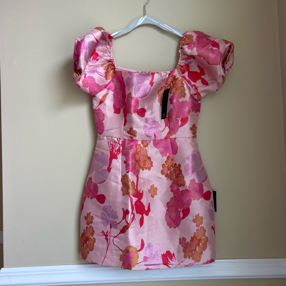 Lulu's Pink Floral Puff-Sleeve Mini Dress